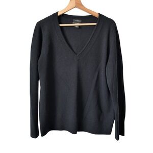 Halogen Womens Black 100% Cashmere V-Neck Long Pullover Sweater L Minimalist